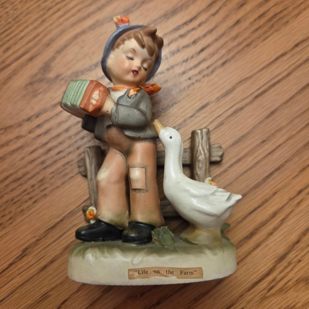 Vintage Erich Stauffer Life on the Farm U8394 Boy Goose Accordion Figurine
